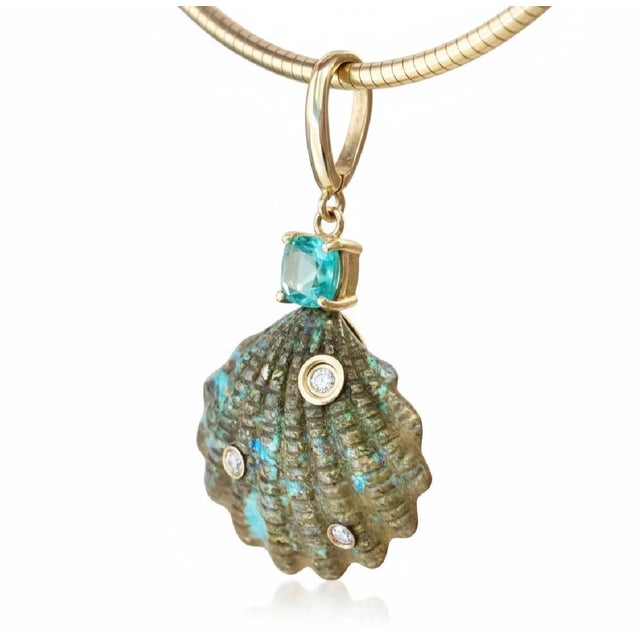 Epic Australian Opal Shell Pendant With Diamonds, Emerald & 14k Gold For Sale In New York - Image 6 of 10