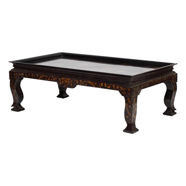 Ming Style Chinoiserie Black Lacquer Coffee Cocktail Table For Sale