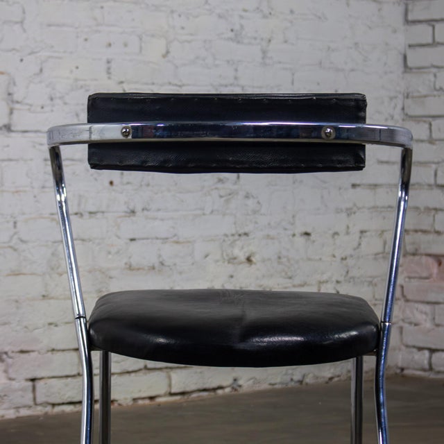 1920-1930’s Art Deco Streamline Moderne Side Chair Black Vinyl & Chrome Manner of Gilbert Rohde For Sale - Image 14 of 18