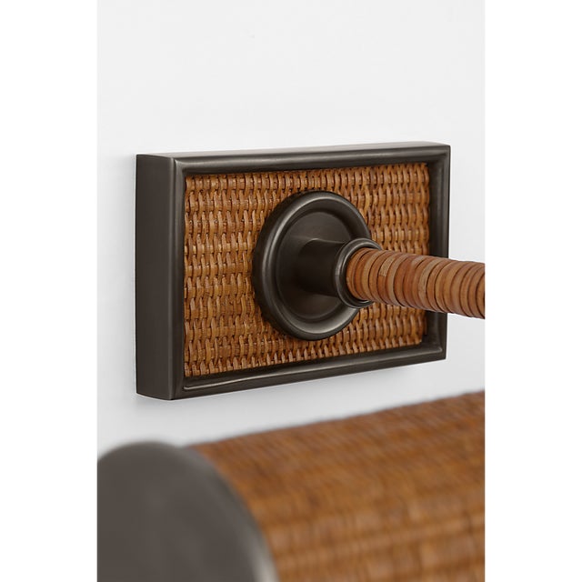 Transitional Chapman & Myers for Visual Comfort Signature Halwell 24" Picture Light in Bronze and Natural Woven Rattan For Sale - Image 3 of 9