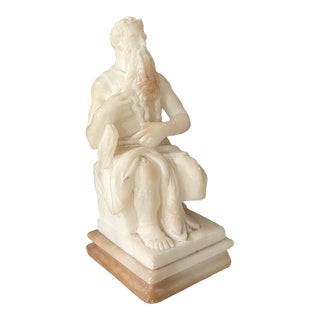 Vintage Italian Carved Alabaster Sculpture of Moses After Michelangelo For Sale
