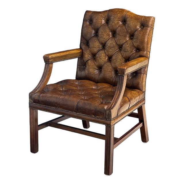 Large Gainsborough Library Armchair of Tufted Leather From England For Sale