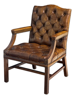 Large Gainsborough Library Armchair of Tufted Leather From England