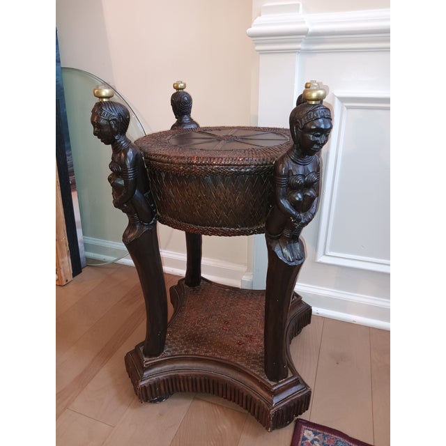 Wood Vintage Maitland Smith African Queen Collectors Accent Table. For Sale - Image 7 of 12