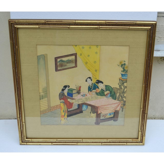 Gilt Wood Framed Qing Dynasty Chinese Family Watercolor Painting on Paper For Sale - Image 15 of 17