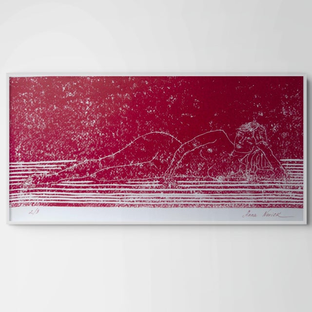 Contemporary “Nude on the Sofa” Original Hand-Pulled Linocut Nude Figure Limited Edition of 3 Art by Anna Novick. Hand Signed and Numbered 2/3 For Sale - Image 3 of 9