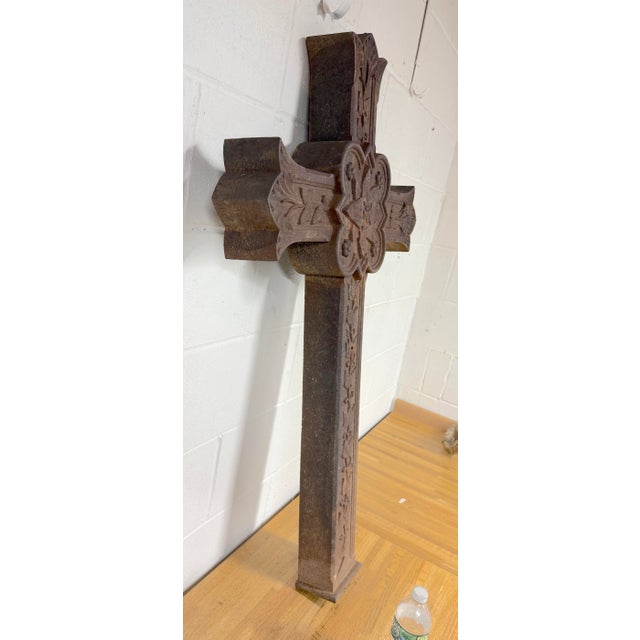 Metal Huge Antique Industrial Outdoor Cast Iron Religious Catholic Crucifix Cross For Sale - Image 7 of 15