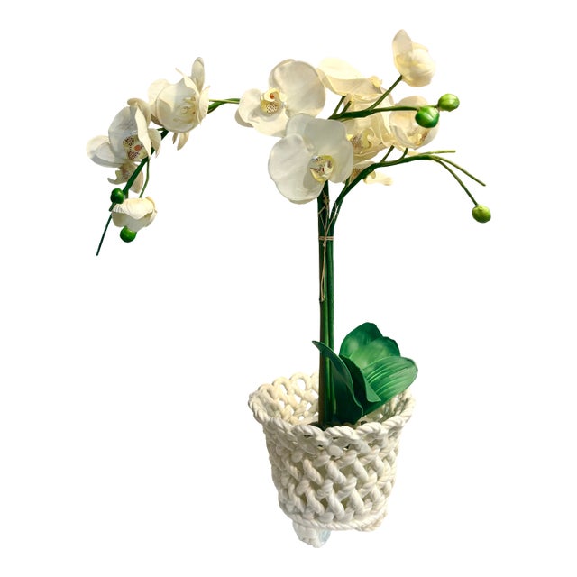 1960’s Trompe-L’oeil White Ceramic Rope Cache Pot For Sale