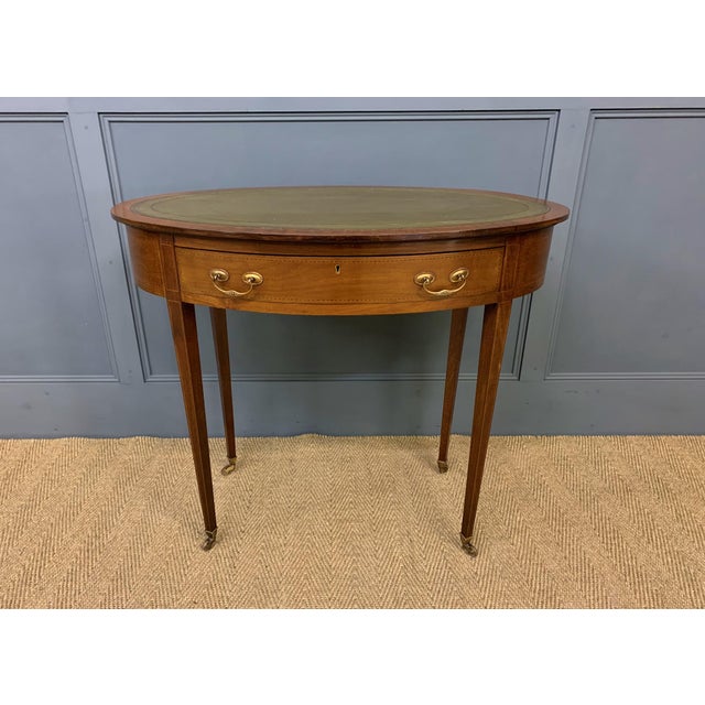 Edwardian Oval Mahogany Writing Table, 1900s For Sale - Image 4 of 14