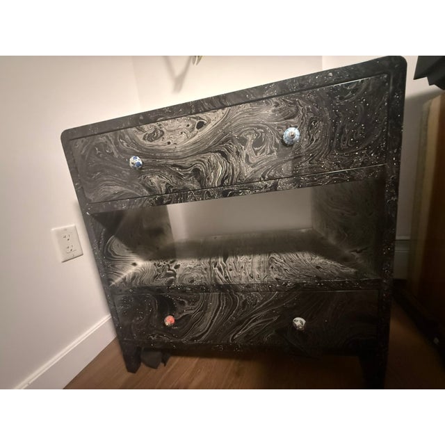 2020s MadeGoods Dresser — Hand-Applied Marbled Lacquer, Hand-Painted Ceramic Knobs, Attributed For Sale - Image 5 of 8