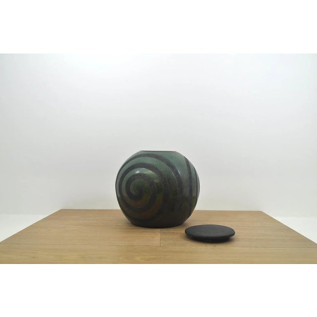 Green Mid-Century Modern Japanese Raku Ceramic Vessel With Lid For Sale - Image 8 of 12