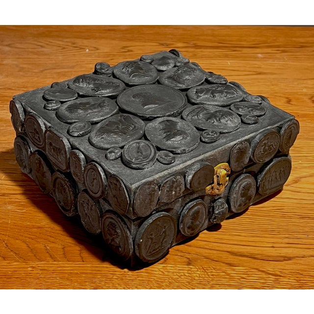 Faux stone Italian Grand Tour style decorative box. The top and the three sides decorated with greco roman hellenistic...