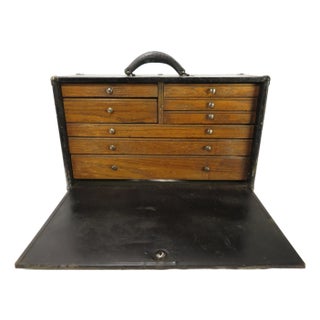 Antique 8 Drawer Oak Machinists Cabinet Tool Box ~ Wood Chest ~ Industrial Art For Sale
