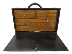 Antique 8 Drawer Oak Machinists Cabinet Tool Box ~ Wood Chest ~ Industrial Art