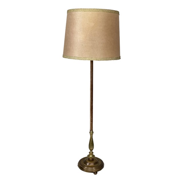 Italian Art Deco Round Velvet and Brass Floor Lamp, 1940s For Sale