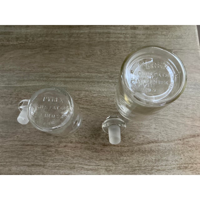 Transparent Vintage Pyrex Borosilicate Glass Apothecary Bottles With Stoppers - Pair For Sale - Image 8 of 14