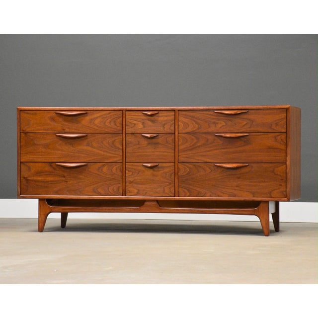 Lane Furniture 1960s Refinished 66” Lane Perception Walnut Dresser For Sale - Image 4 of 10