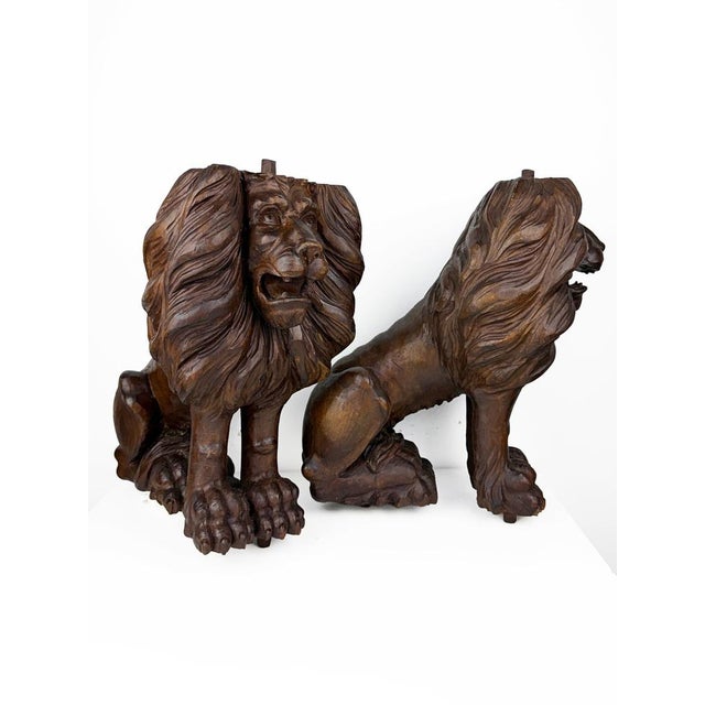 Antique Renaissance Revival Italian Hand-Carved Wooden Lions, 1890s, Set of 2 For Sale - Image 18 of 18