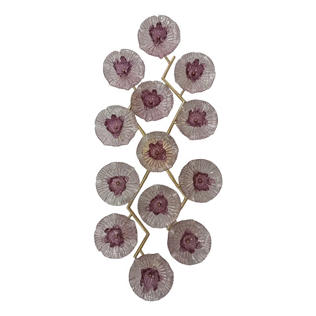 Mid-Century Art Glass and Brass Wall Light For Sale