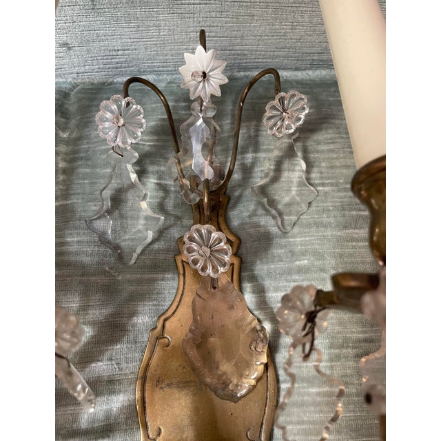 Bronze Pair of French Bronze and Crystal Antiques Sconces For Sale - Image 8 of 12