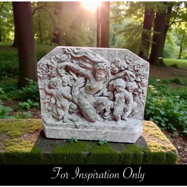 Stone Vintage Bacchic Garden Relief Sculpture — Cherubs & Garland Motif (13½″ × 14½″) For Sale - Image 7 of 8