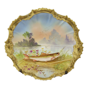 Antique French Limoges Gold Gilt Plate With Fish, Signed