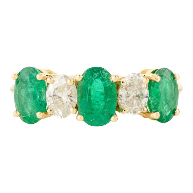 Modern Emerald Diamond Alternative Wedding Band Size 6.5 For Sale