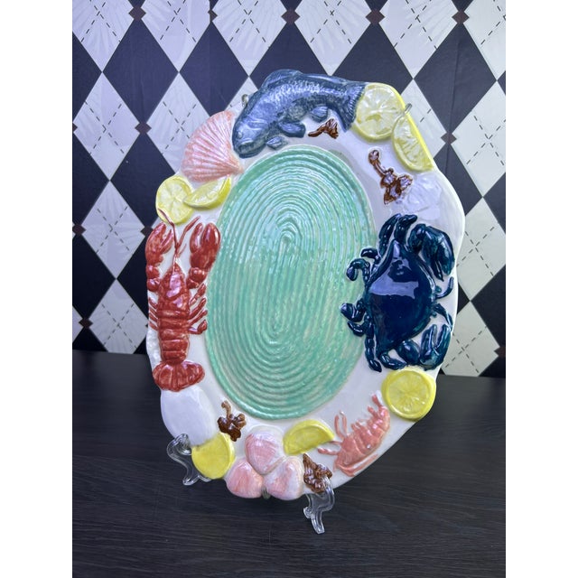Signed Sculptural Ceramic Seafood Wall Platter With Lobster & Crab, 13.5" For Sale - Image 10 of 12