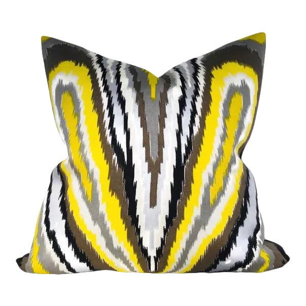 Peacock Print Ikat Printed Indoor Outdoor Pillow Cover For Sale