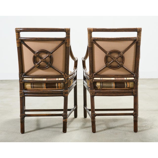 Set of Four McGuire Rattan Target Upholstered Dining Armchairs For Sale - Image 11 of 18