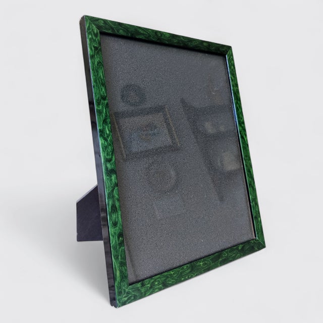 Faux Malachite Green Lacquered Picture Frame with Black Outer Edging Holds an 8" x 10" Photo Thickness of Frame is .5"
