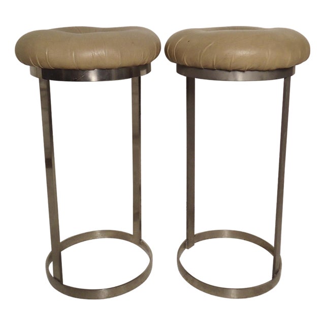 Pair of Midcentury Chrome Stools For Sale