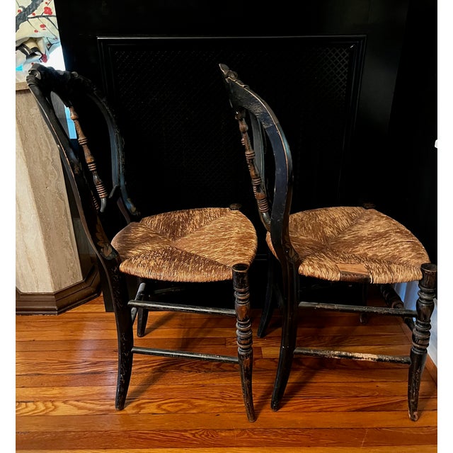 Black 19th Century Victorian Ebonized and Decorated Side Chairs - Set of 2 For Sale - Image 8 of 12