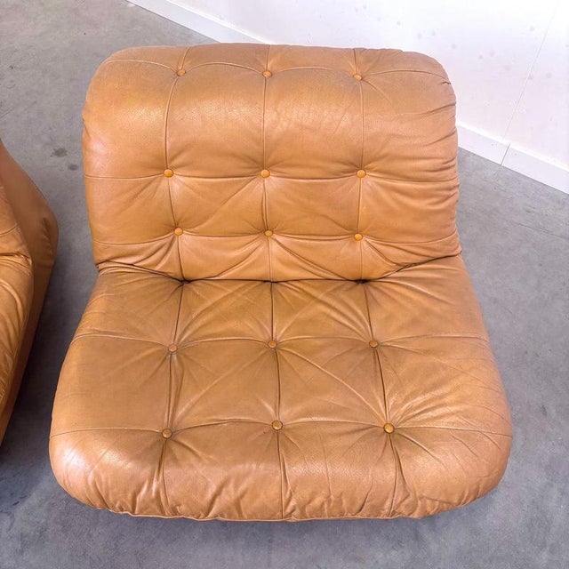 Brown Vintage Lounge Chairs in Leather, 1970s, Set of 2 For Sale - Image 8 of 14