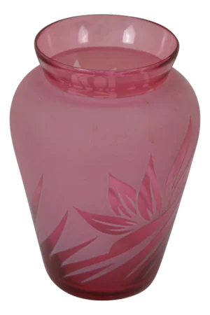 Late 20th Century Kelsey Murphy Pilgrim Frosted Cranberry Glass Lotus Flower Vase 6"