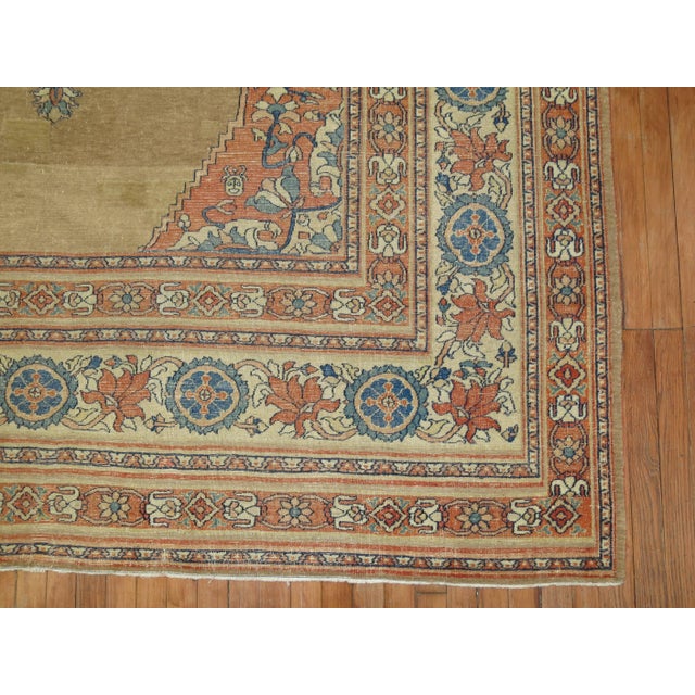 Persian 20th Century Camel Orange Blue Color Persian Open Medallion Room Size Rug - 7'6" x 9'8" For Sale - Image 3 of 6