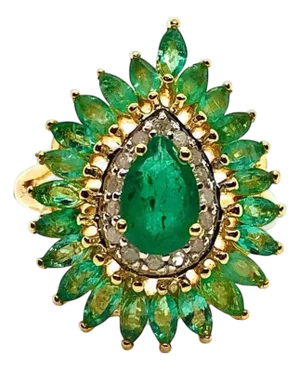Bochic “Capri” Vintage Natural Diamond & Emerald Retro Ring Set In 18K & Silver