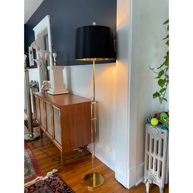 Regency Style Brass & Acrylic Glass Adjustable Floor Lamp, 1970s -A Pair For Sale In New York - Image 6 of 12