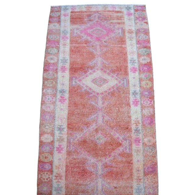 Red Kurdish Herki Hand-Knotted Distressed Runner Rug For Sale - Image 8 of 11