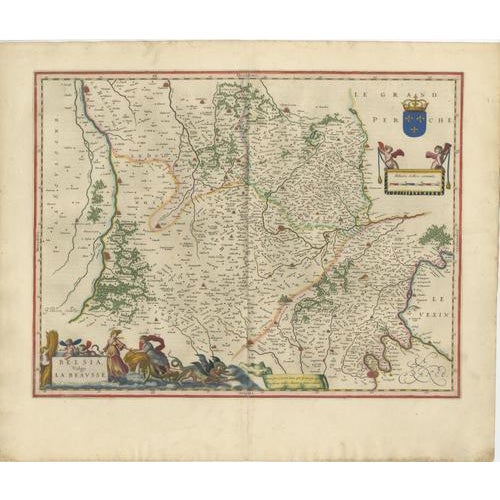 Antique Blue Map of Beauce & Perche, France, 1642 For Sale - Image 11 of 11