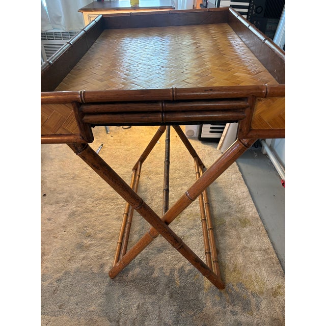 English Vintage 1970s British Colonial–style Faux Bamboo Tray Table. For Sale - Image 3 of 10