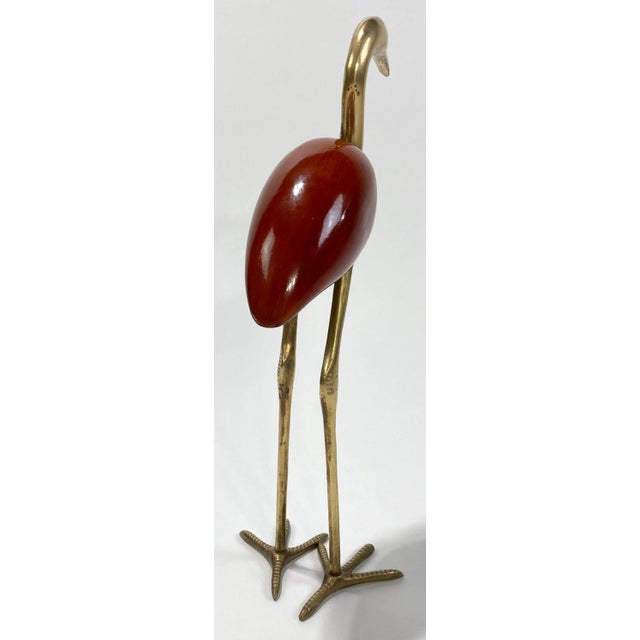 Brass Vintage Rosewood and Brass Cranes, Pair For Sale - Image 8 of 10