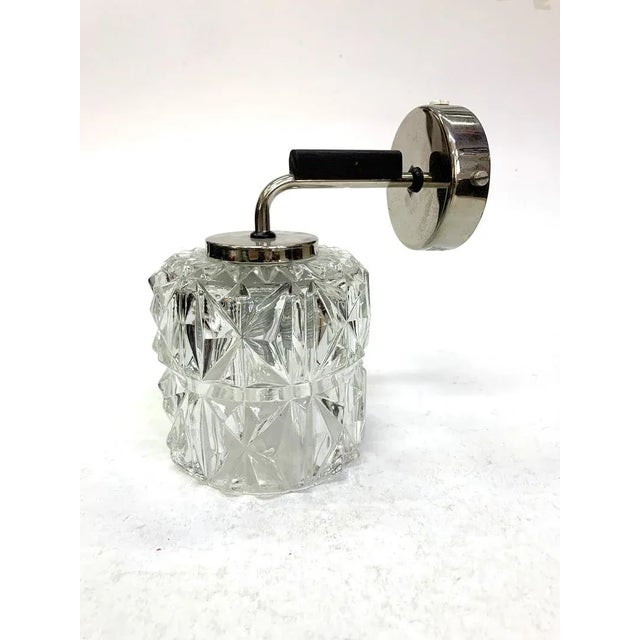 Black Chiseled Glass Sconce with Nickel Plated and Wooden Accents, 1970s For Sale - Image 8 of 8