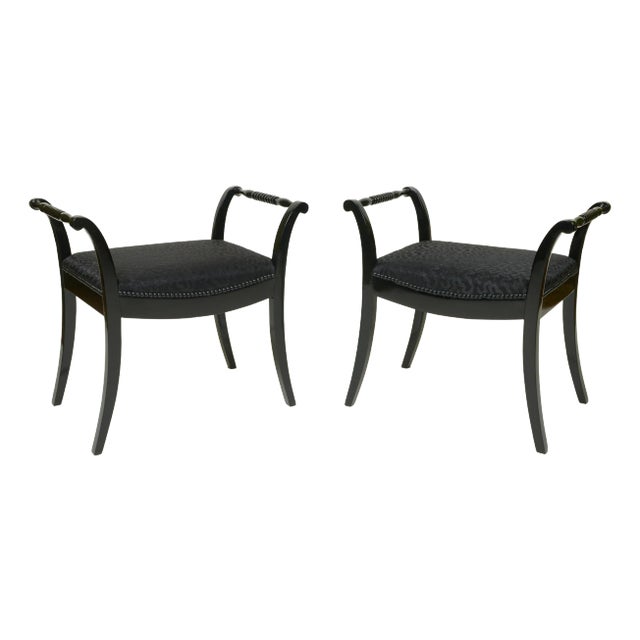 Pair of 19th Century Swedish Neoclassical Ebonized Birch Benches For Sale