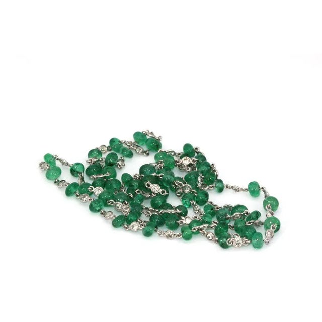 Emerald Diamond & Emerald Bead Necklace For Sale - Image 8 of 8