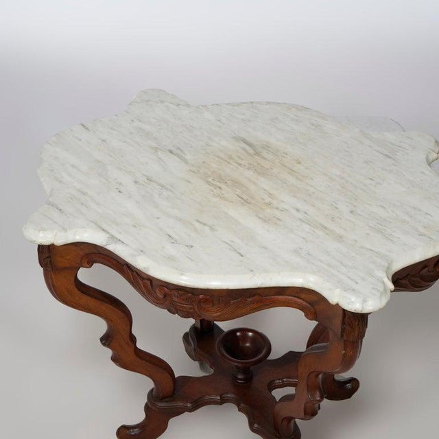Antique Victorian Walnut & Marble Turtle Top Parlor Table Circa 1890