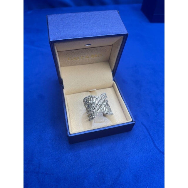 Brilliant Cut Baguette Shape Diamond Pave Set Channel Set Fancy Spiral Wave Cock, Size 7.5 For Sale In Washington DC - Image 6 of 10