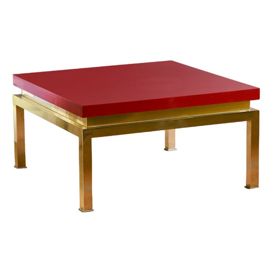 Coffee Table with Brass Structure for Tommaso Barbi, Italy, 1980s For Sale