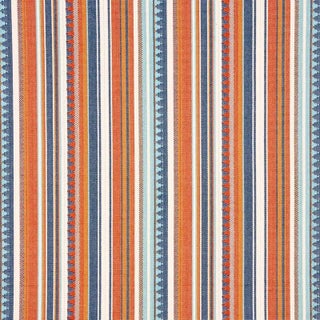 Sample - Schumacher Zuni Stripe Fabric in Blue & Orange For Sale