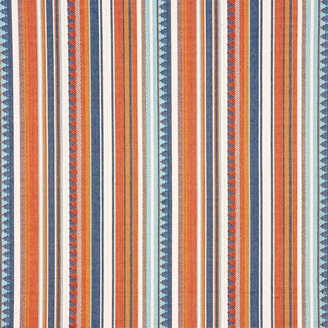 Sample - Schumacher Zuni Stripe Fabric in Blue & Orange For Sale